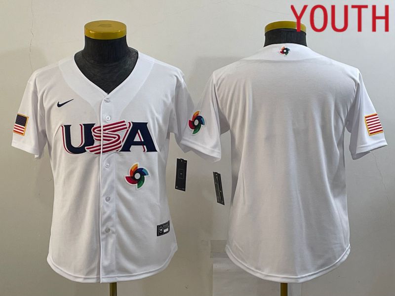 Youth 2023 World Cub USA Blank White MLB Jersey6